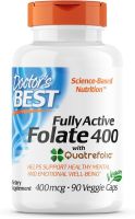 Folato totalmente activo con cápsulas vegetales cuatrefolic sin OMG veganas sin gluten, 400 mcg, 90 unidades